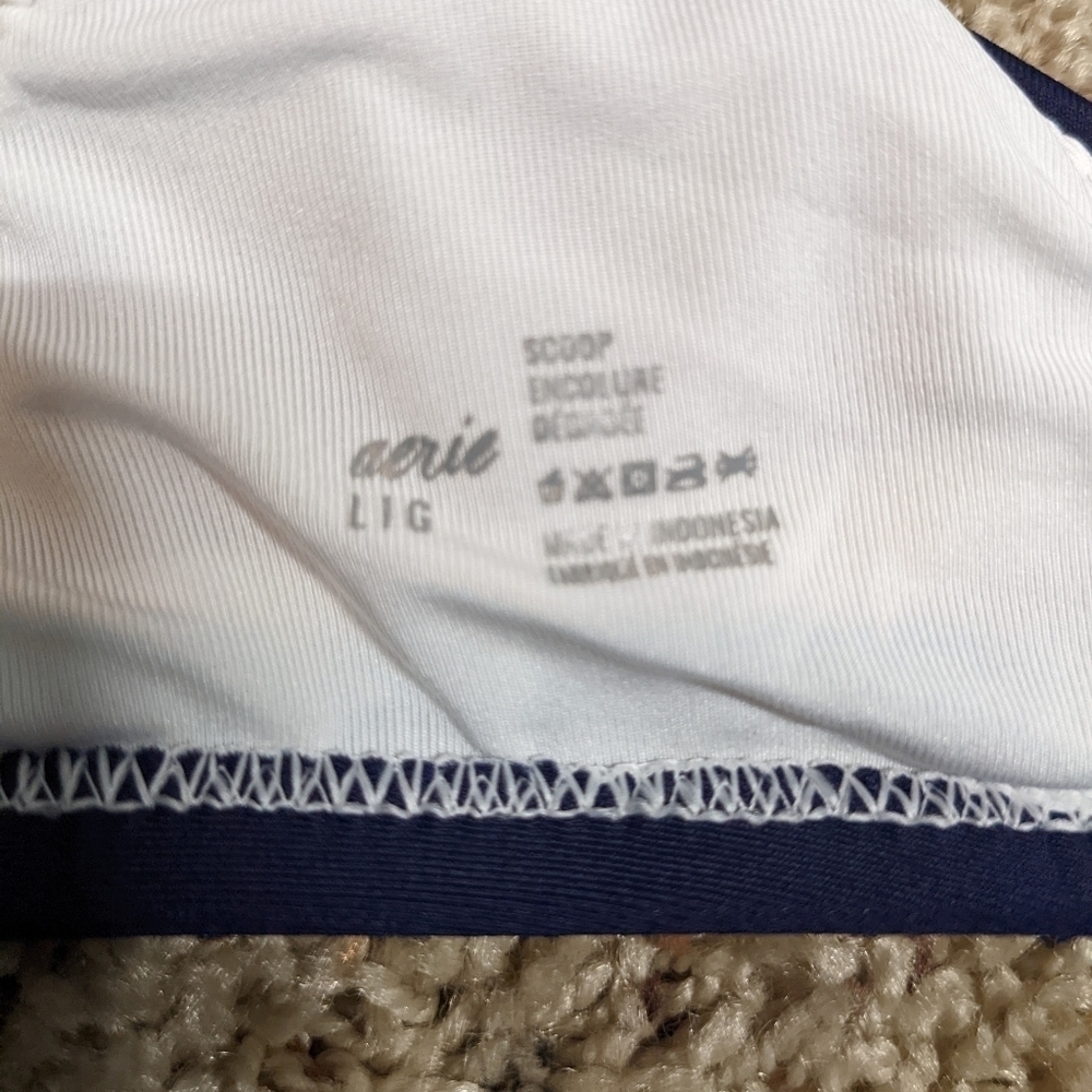 AERIE Bikini Top Navy & White Stripe Cropped Tank Style SZ L - Picture 7 of 9